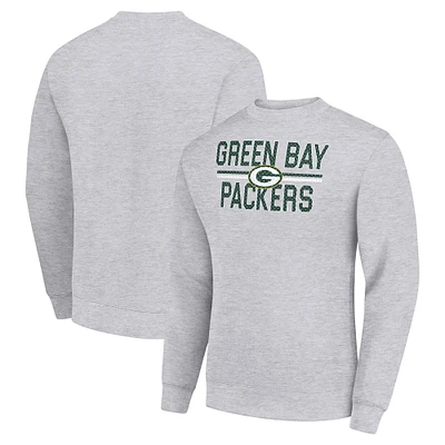 Men's Starter Heather Gray Green Bay Packers Team Mesh Print Graphic Pullover Sweatshirt