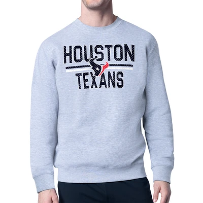 Men's Starter Heather Gray Houston Texans Team Mesh Print Graphic Pullover Sweatshirt