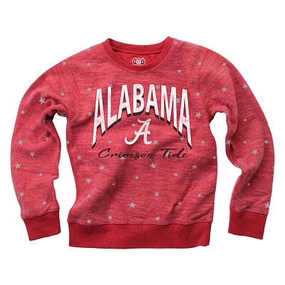 Youth Wes & Willy Crimson Alabama Tide Shimmer Star Reverse Fleece Raglan Pullover Sweatshirt