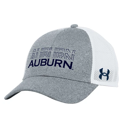 Men's Under Armour Heather Gray Auburn Tigers 2024 Sideline Blitzing Trucker Adjustable Hat