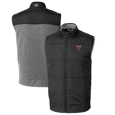 Men's Cutter & Buck Black Texas A&M Aggies Big Tall Stealth Hybrid Quilted Full-Zip DryTec Windbreaker Vest
