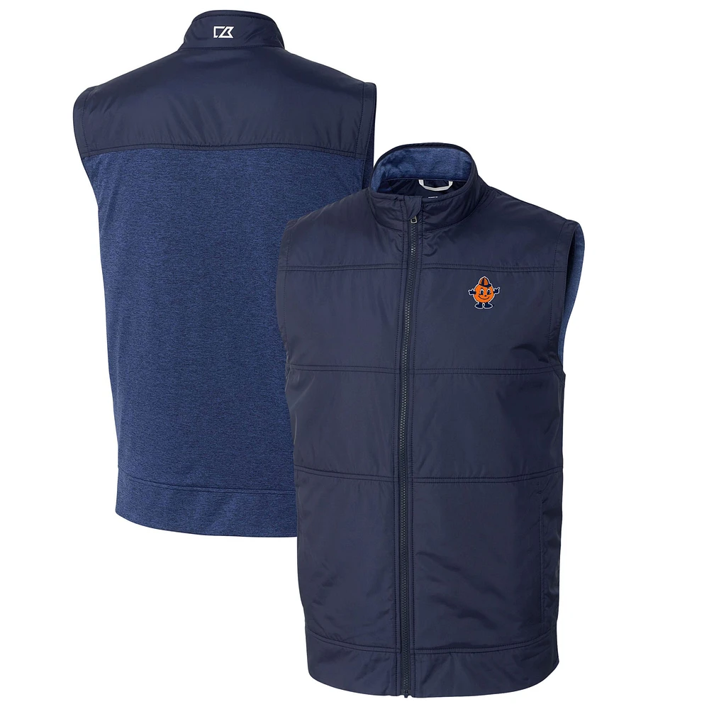 Men's Cutter & Buck Navy Syracuse Orange Big Tall Stealth Hybrid Quilted Full-Zip DryTec Windbreaker Vest