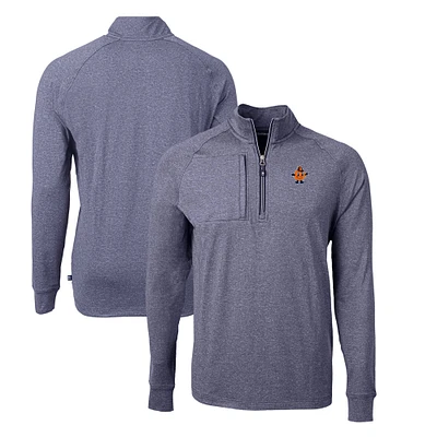 Men's Cutter & Buck Heather Navy Syracuse Orange Big Tall Adapt Eco Knit Quarter-Zip Top