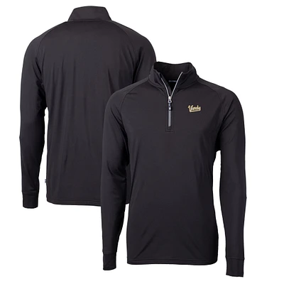 Men's Cutter & Buck Black Vanderbilt Commodores Big Tall Adapt Eco Knit Stretch Recycled Raglan Quarter-Zip DryTec Top