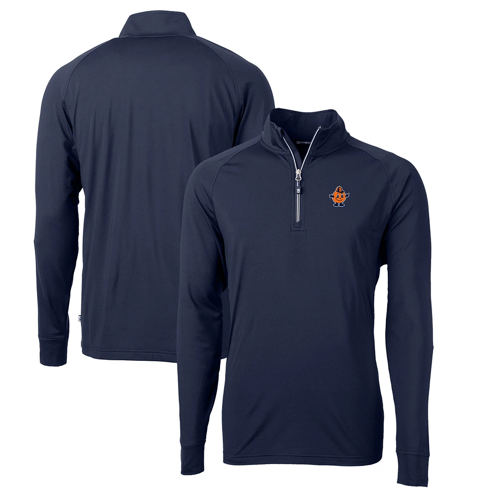 Men's Cutter & Buck Navy Syracuse Orange Big Tall Adapt Eco Knit Stretch Recycled Raglan Quarter-Zip DryTec Top