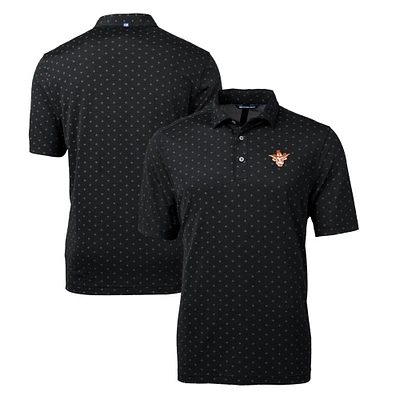 Men's Cutter & Buck Black Texas Longhorns Big & Tall Virtue Eco Pique Tile Print Recycled DryTec Polo