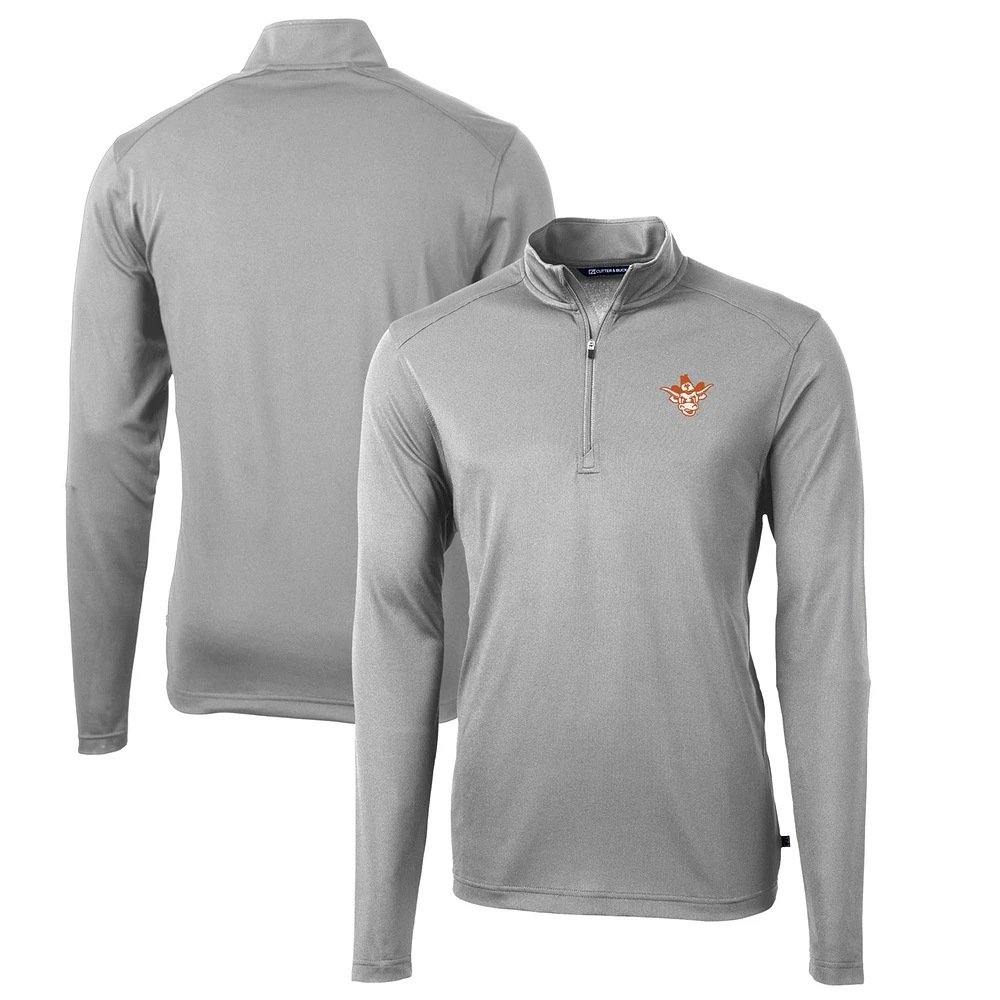Men's Cutter & Buck Gray Texas Longhorns Big & Tall Virtue Eco Pique Recycled Quarter-Zip DryTec Top