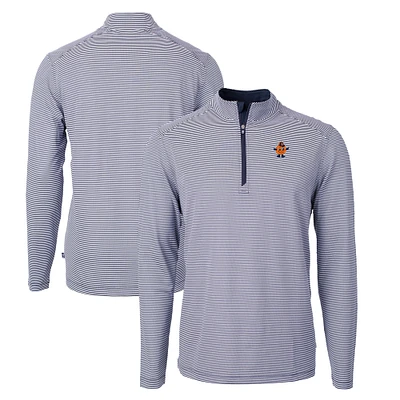 Men's Cutter & Buck Navy Syracuse Orange Big Tall Virtue Eco Pique Micro Stripe Recycled Quarter-Zip DryTec Top