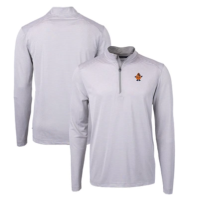 Men's Cutter & Buck Gray Syracuse Orange Big Tall Virtue Eco Pique Micro Stripe Recycled Quarter-Zip DryTec Top