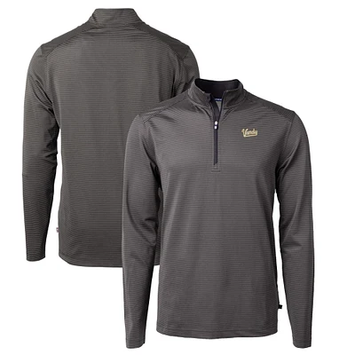 Men's Cutter & Buck Black Vanderbilt Commodores Big Tall Virtue Eco Pique Micro Stripe Recycled Quarter-Zip DryTec Top