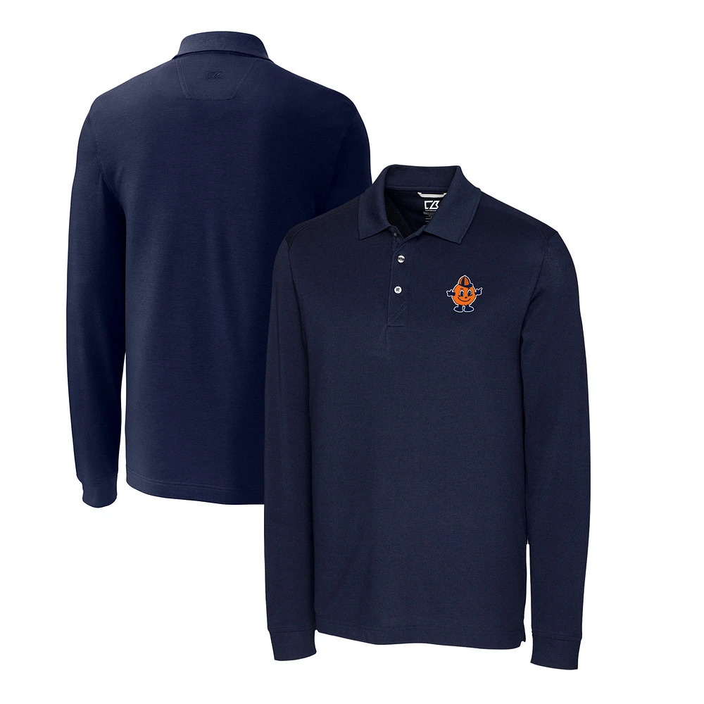 Men's Cutter & Buck Navy Syracuse Orange Big Tall Tri-Blend Pique Long Sleeve DryTec Polo