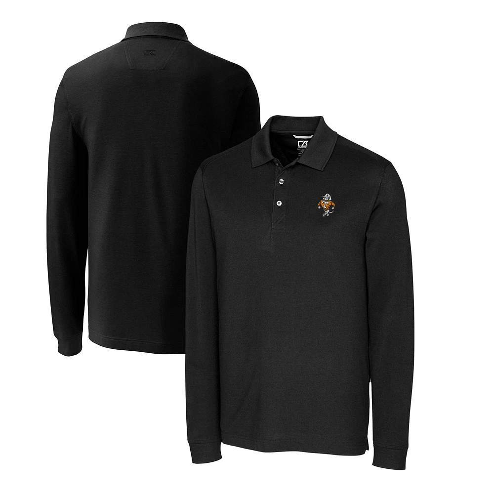 Men's Cutter & Buck Black Tennessee Volunteers Big Tall Tri-Blend Pique Long Sleeve DryTec Polo