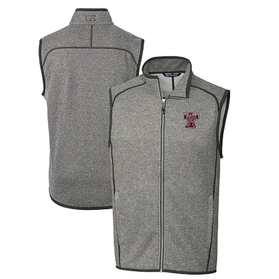 Men's Cutter & Buck Heather Gray Texas A&M Aggies Big Tall Mainsail Sweater-Knit Full-Zip Vest