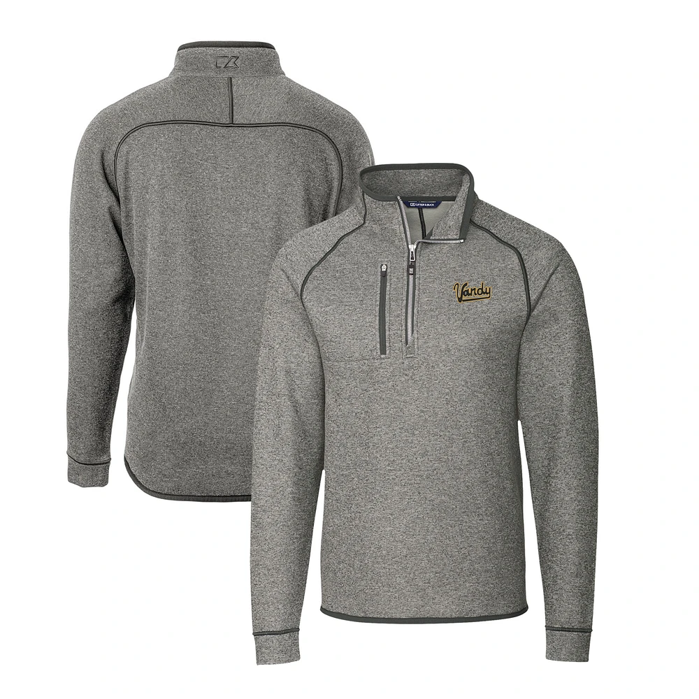 Men's Cutter & Buck Heather Gray Vanderbilt Commodores Big Tall Mainsail Sweater-Knit Half-Zip Jacket
