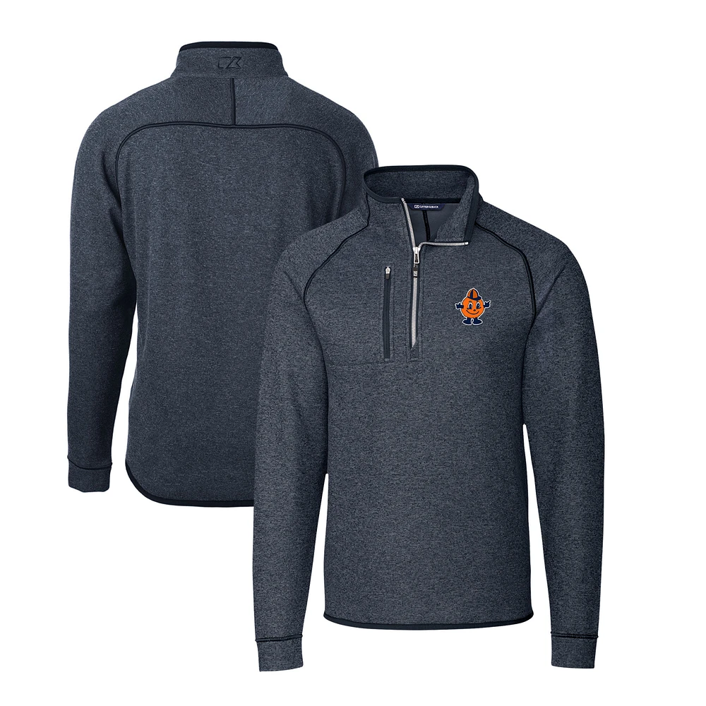 Men's Cutter & Buck Heather Navy Syracuse Orange Big Tall Mainsail Sweater-Knit Half-Zip Jacket