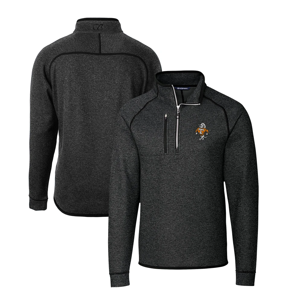 Men's Cutter & Buck Heather Charcoal Tennessee Volunteers Big & Tall Mainsail Sweater-Knit Half-Zip Jacket