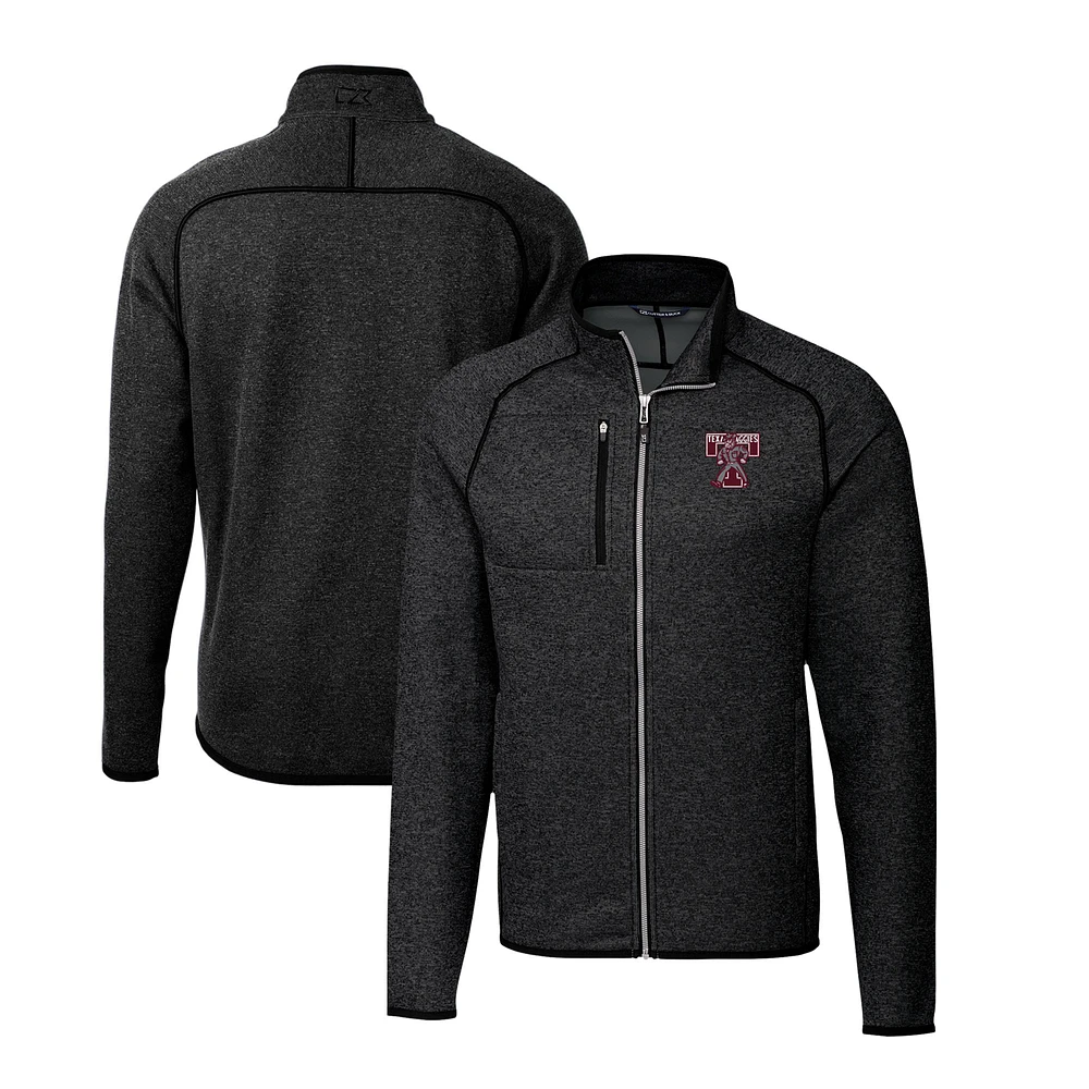 Men's Cutter & Buck Heather Charcoal Texas A&M Aggies Big & Tall Mainsail Sweater-Knit Full-Zip Jacket