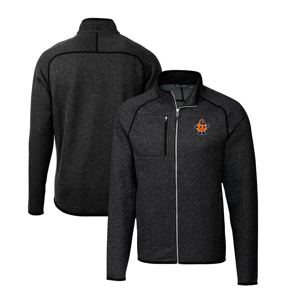 Men's Cutter & Buck Heather Charcoal Syracuse Orange Big Tall Mainsail Sweater-Knit Full-Zip Jacket