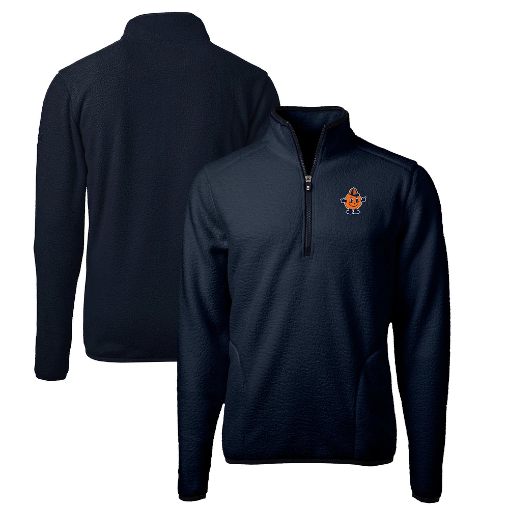 Men's Cutter & Buck Navy Syracuse Orange Big Tall Cascade Eco Sherpa Fleece Quarter-Zip Jacket