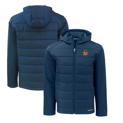 Men's Cutter & Buck Navy Syracuse Orange Big Tall Evoke Hybrid Eco Softshell Recycled Full-Zip Hooded PrimaLoft Jacket