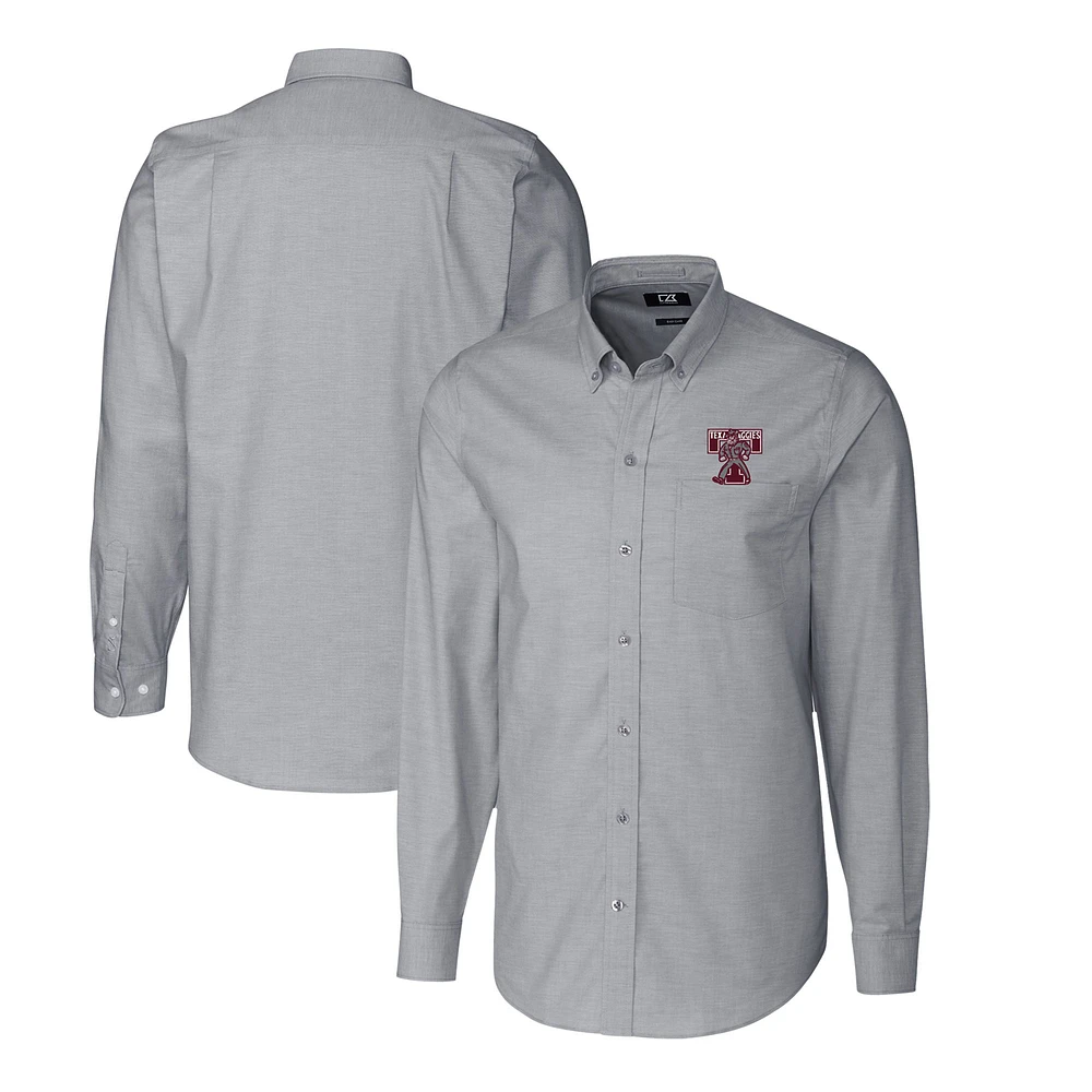 Men's Cutter & Buck Charcoal Texas A&M Aggies Stretch Oxford Big Tall Long Sleeve Dress Shirt