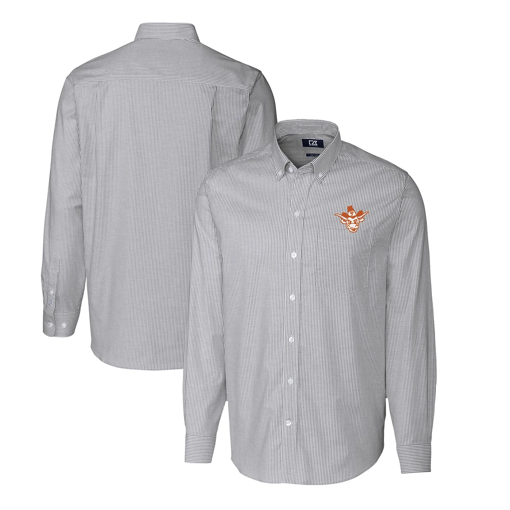 Men's Cutter & Buck Charcoal Texas Longhorns Stretch Oxford Stripe Big & Tall Long Sleeve Dress Shirt