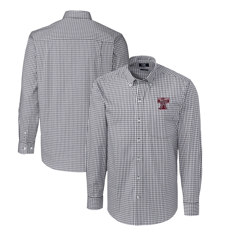 Men's Cutter & Buck Charcoal Texas A&M Aggies Easy Care Stretch Gingham Big Tall Long Sleeve Button-Down Dress Shirt