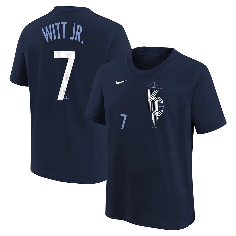 Youth Nike Bobby Witt Jr. Navy Kansas City Royals Fuse City Connect Name & Number T-Shirt