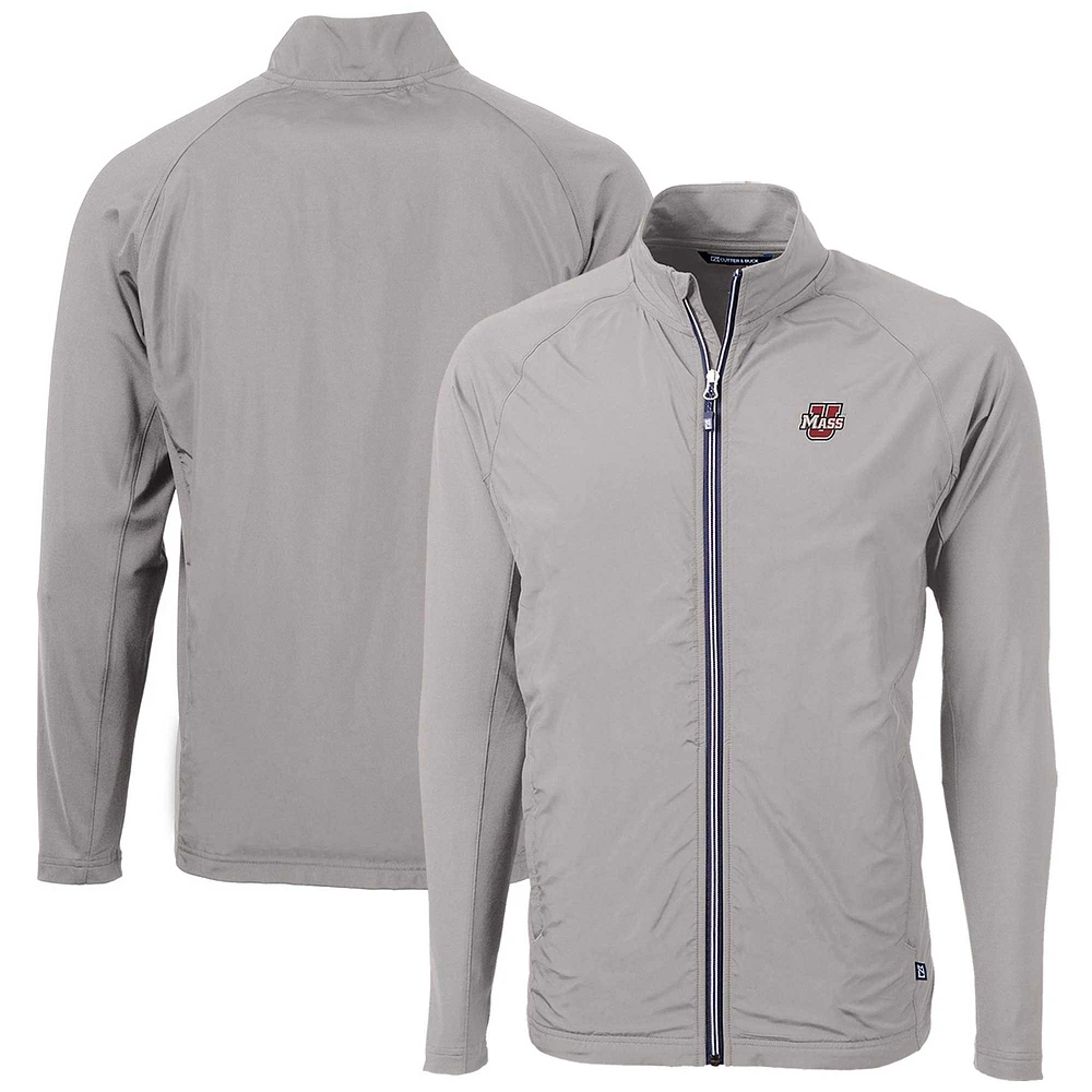 Men's Cutter & Buck Gray UMass Minutemen Adapt Eco Knit Hybrid Recycled Full-Zip Jacket
