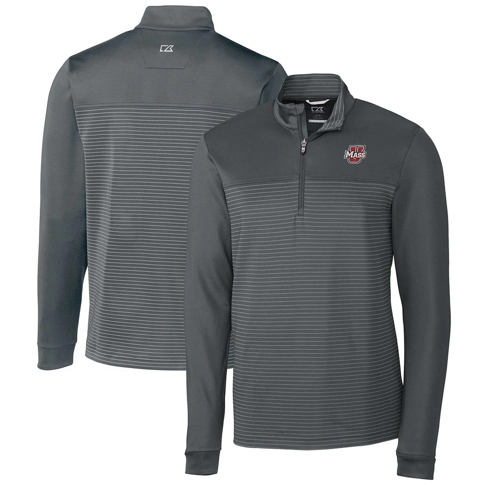 Men's Cutter & Buck Charcoal UMass Minutemen Traverse Stripe Stretch Quarter-Zip Pullover Top