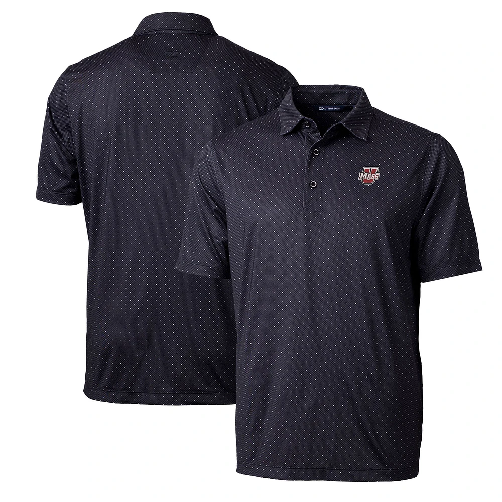 Men's Cutter & Buck Black UMass Minutemen Pike Double Dot Print Stretch Polo