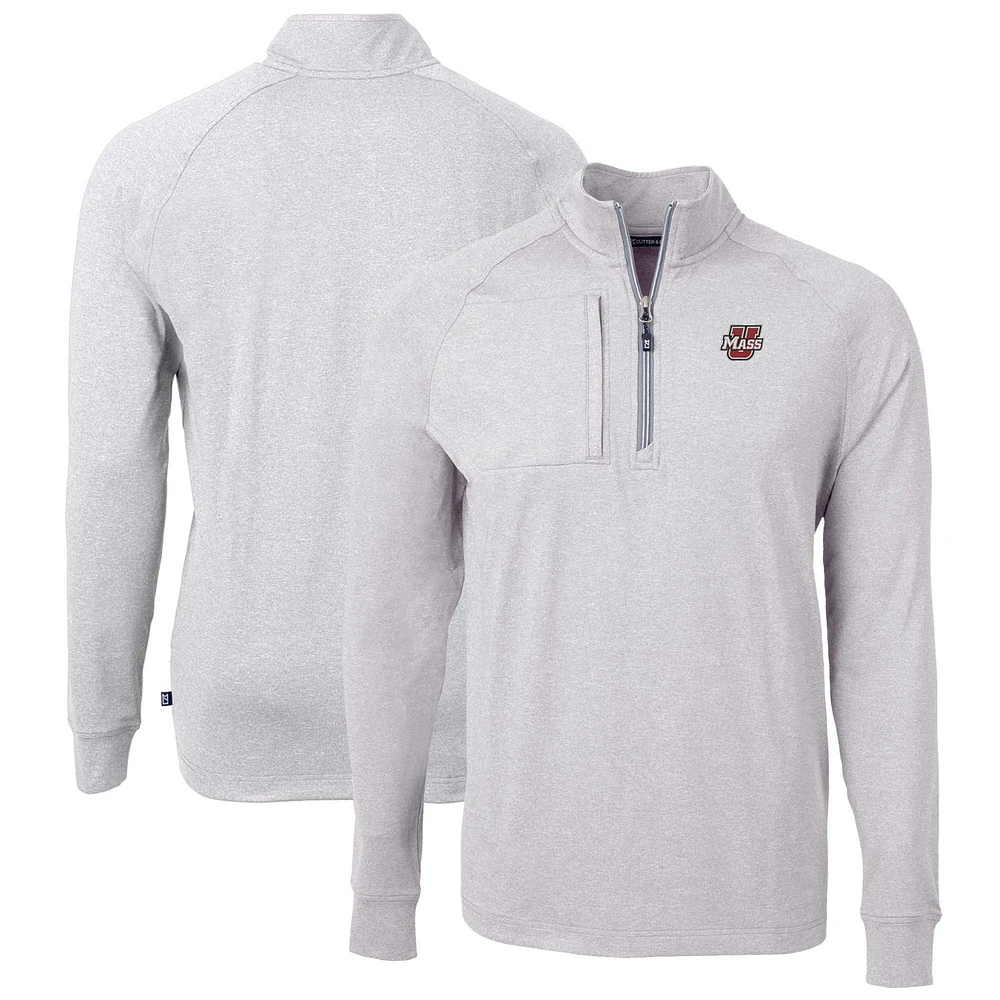 Men's Cutter & Buck Heather Gray UMass Minutemen Adapt Eco Knit Quarter-Zip Pullover Top