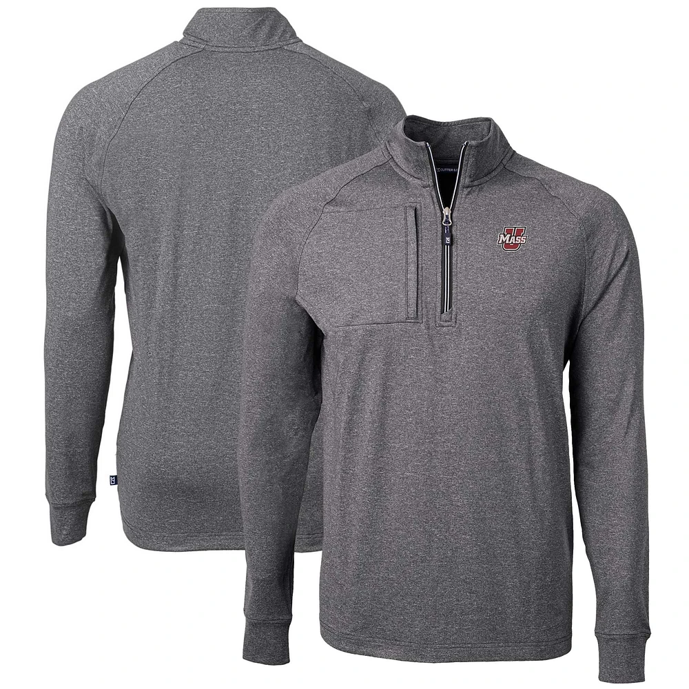 Men's Cutter & Buck Heather Black UMass Minutemen Adapt Eco Knit Quarter-Zip Pullover Top