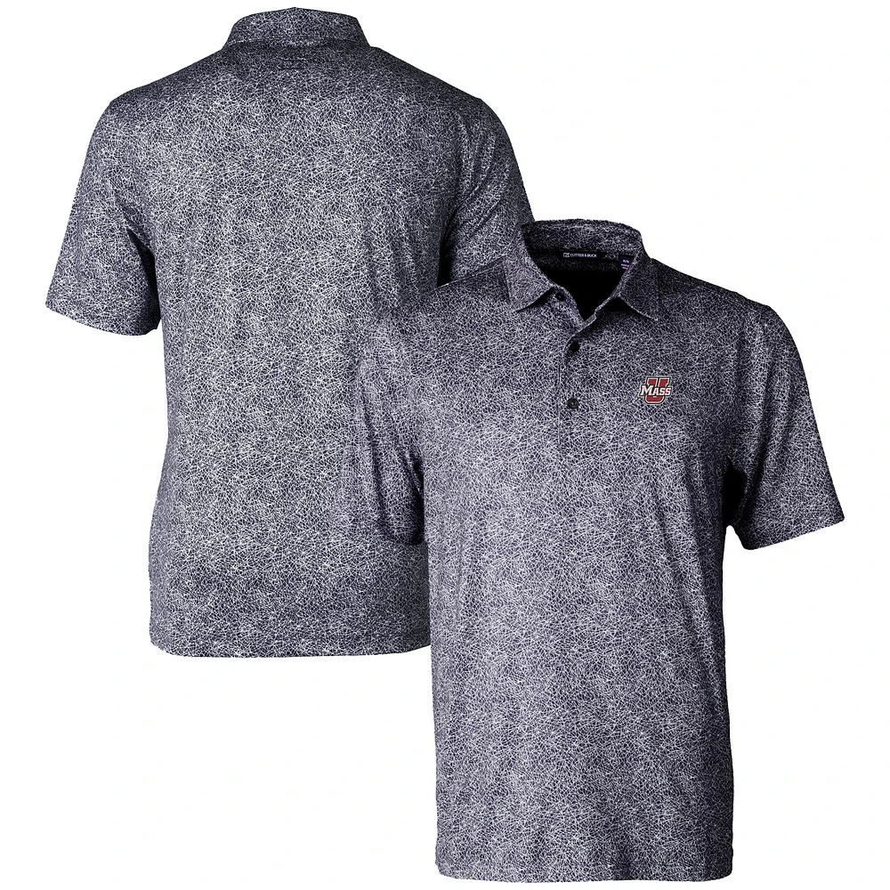 Men's Cutter & Buck Black UMass Minutemen Pike Constellation Print DryTec Stretch Polo