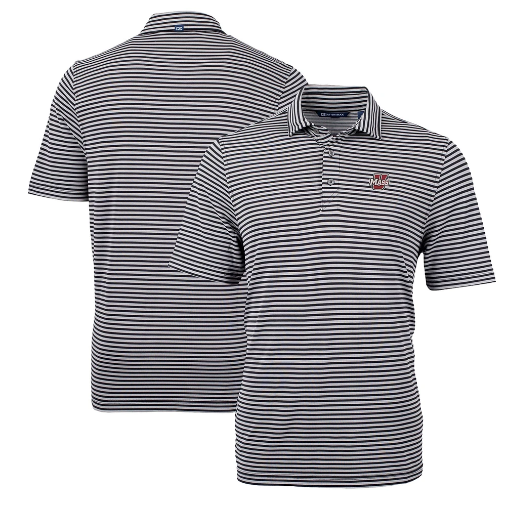 Men's Cutter & Buck Black UMass Minutemen Virtue Eco Pique Stripe Recycled Polo