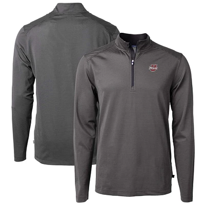 Men's Cutter & Buck UMass Minutemen Virtue Eco Pique Micro Stripe Recycled Quarter-Zip Pullover Top