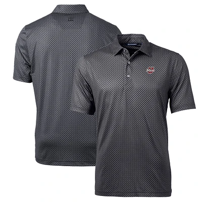 Men's Cutter & Buck Black UMass Minutemen Pike Banner Print Stretch Polo
