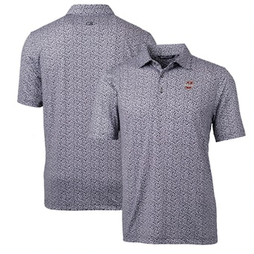 Men's Cutter & Buck Black UMass Minutemen Pike Magnolia Print Stretch Polo