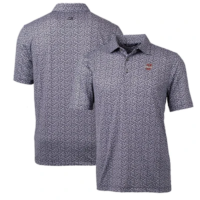 Men's Cutter & Buck Black UMass Minutemen Pike Magnolia Print Stretch Polo