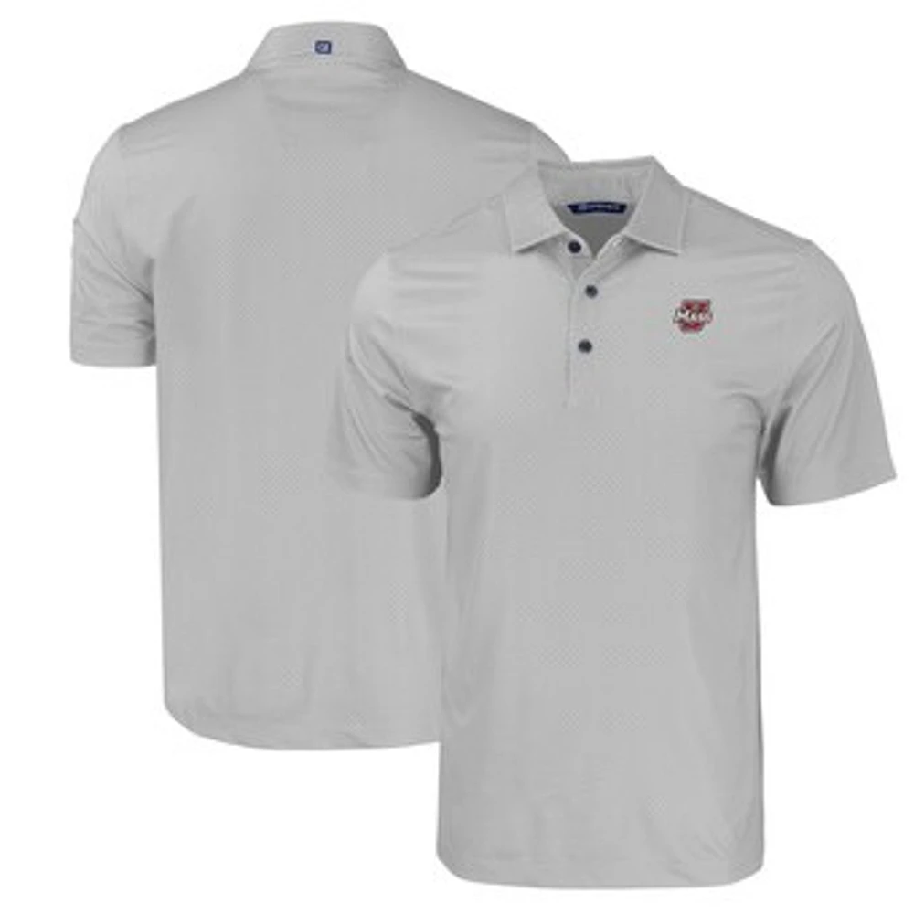 Men's Cutter & Buck Gray UMass Minutemen Pike Eco Tonal Geo Print Stretch Recycled Polo