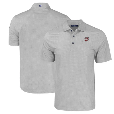 Men's Cutter & Buck Gray UMass Minutemen Pike Eco Tonal Geo Print Stretch Recycled Polo