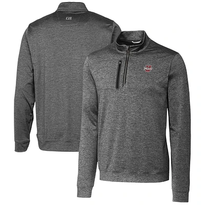 Men's Cutter & Buck Charcoal UMass Minutemen Stealth Heathered Quarter-Zip Pullover Top