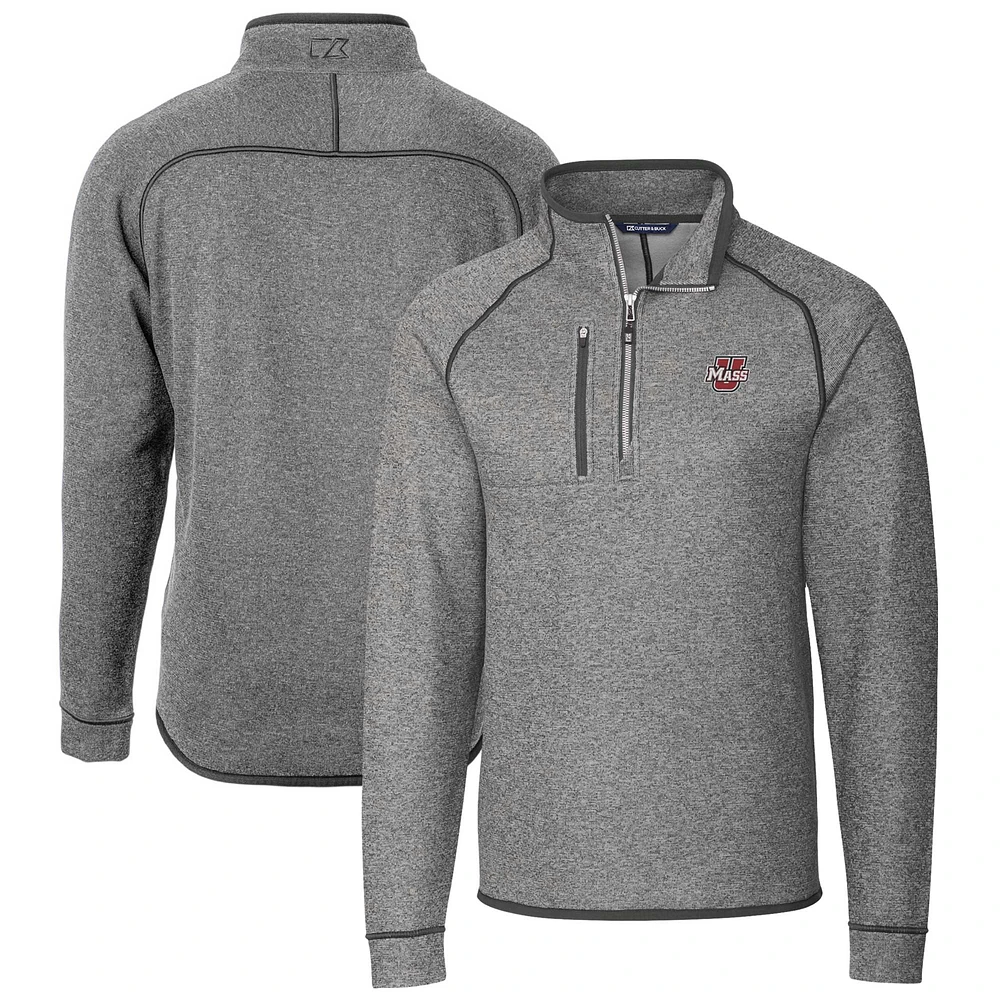 Men's Cutter & Buck Heather Gray UMass Minutemen Mainsail Sweater Knit Half-Zip Pullover Jacket