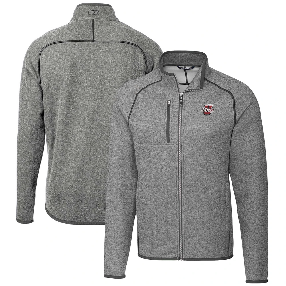 Men's Cutter & Buck Heather Gray UMass Minutemen Mainsail Sweater-Knit Full-Zip Jacket