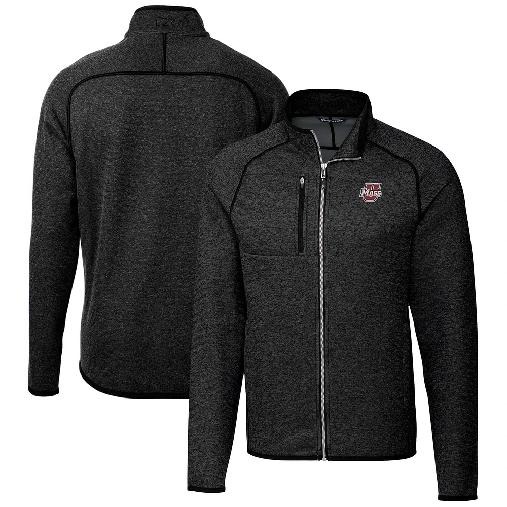Men's Cutter & Buck Heather Charcoal UMass Minutemen Mainsail Sweater-Knit Full-Zip Jacket