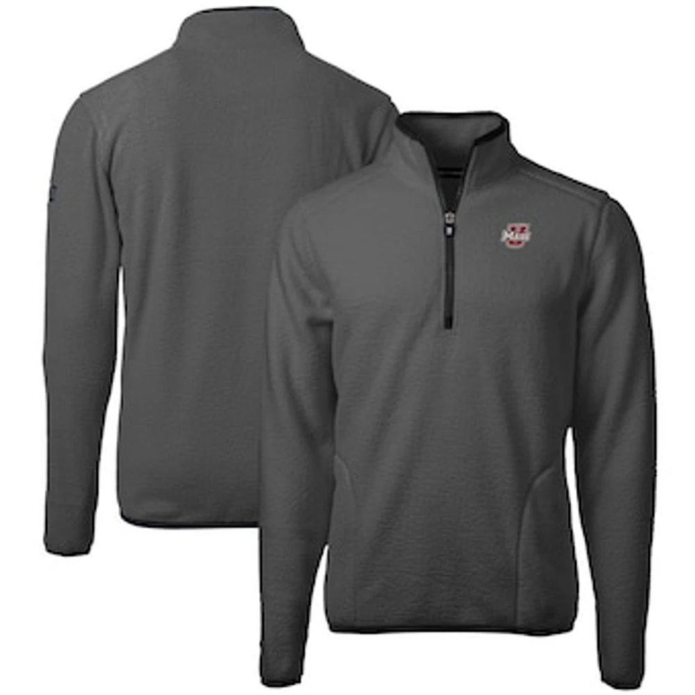 Men's Cutter & Buck Charcoal UMass Minutemen Cascade Eco Sherpa Fleece Quarter-Zip Pullover Jacket