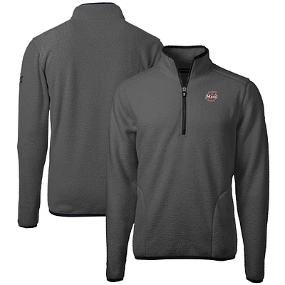 Men's Cutter & Buck Charcoal UMass Minutemen Cascade Eco Sherpa Fleece Quarter-Zip Pullover Jacket