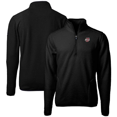 Men's Cutter & Buck Black UMass Minutemen Cascade Eco Sherpa Fleece Quarter-Zip Pullover Jacket