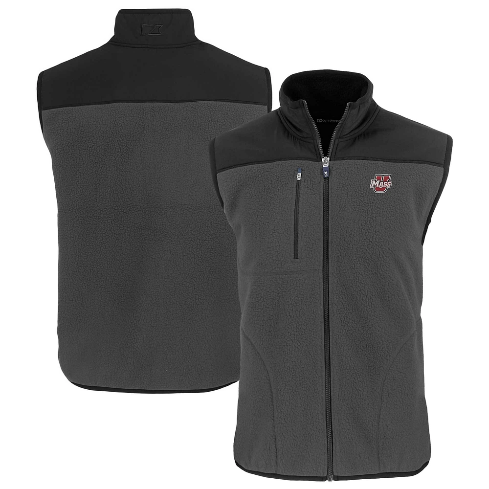 Men's Cutter & Buck Charcoal UMass Minutemen Cascade Eco Sherpa Fleece Full-Zip Vest