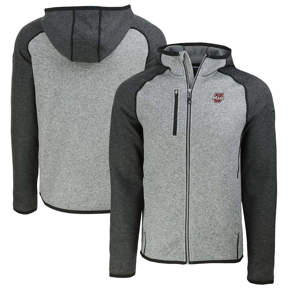 Men's Cutter & Buck Heather Gray UMass Minutemen Mainsail Full-Zip Hoodie